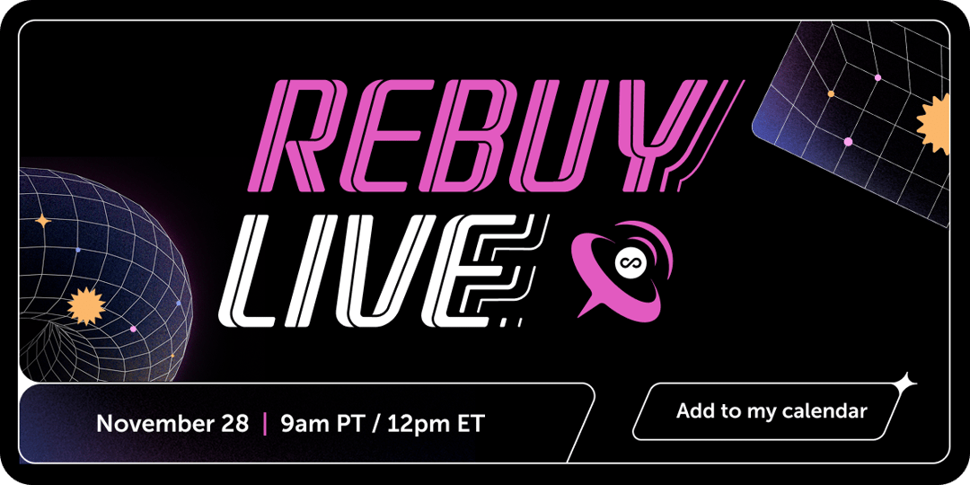 Rebuy Live text on a space themed background with the date November 28 9am PT